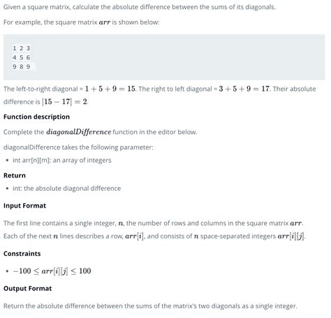 Image result for Diagonal Difference HackerRank Solution in Python