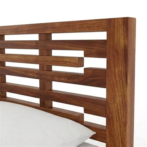 Modern Sheesham Wood Horizontal Slatted Bed | King & Queen – Induscraft