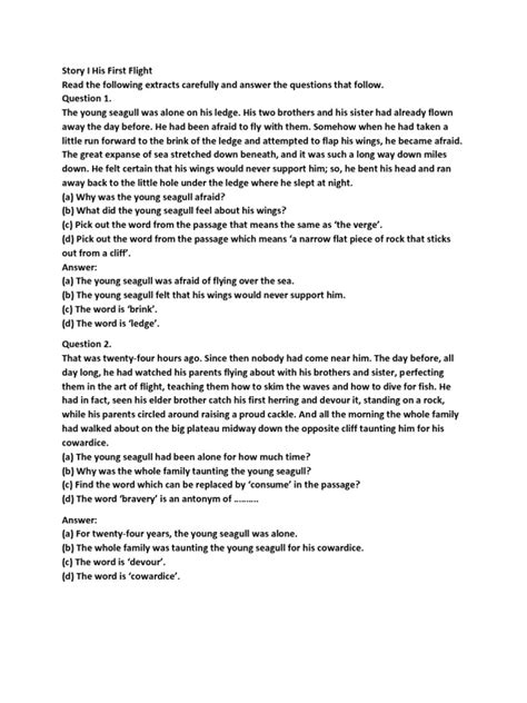 Image result for His First Flight Question Answers PDF