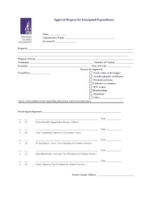 Fillable Online wiu Approval Request for Anticipated Expenditures - WIU ...