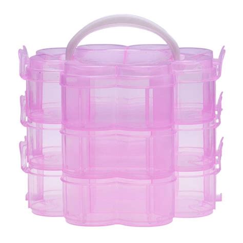 Pink : Three Layer Detachable Lattice Storage Box Desktop Cosmetic ...