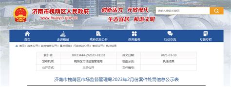 济南市槐荫区市场监管局公示2023年2月份案件处罚信息-中国质量新闻网