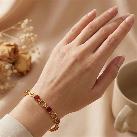 Gold plated Geometric Link Bracelet - Red, Blue & Green/Blue AD Stones ...