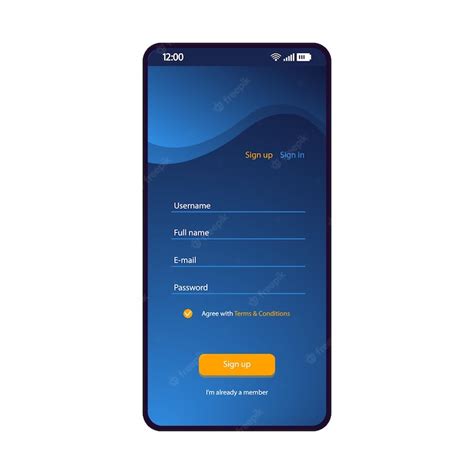Sign up form smartphone interface vector template mobile app blue ...