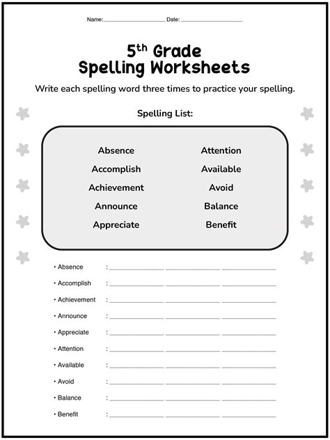 5th Grade Spelling Worksheets Printable | Vocabulary worksheets ...