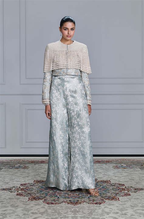 Ice Blue Brocade Embroidered Tasselled Jacket Set – Manish Malhotra