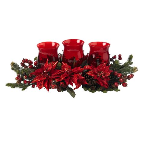 Poinsettia & Berry Triple Candelabrum Artificial Arrangement | Michaels