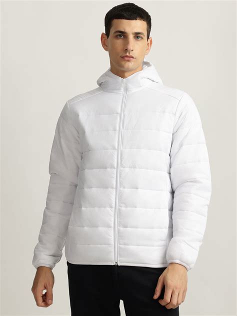 Shop Lindbergh Men White Solid Hooded Full Sleeves Puffer Jacket Online ...