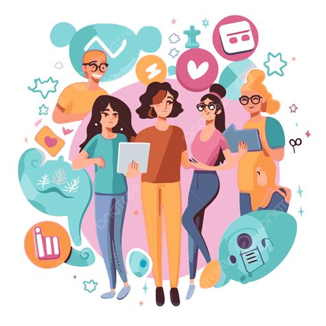 Social Media Clipart Group Of People With Laptops And Social Icons ...