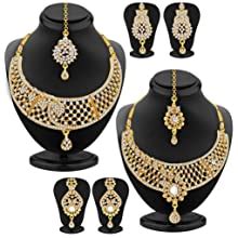 Sukkhi Amazing Gold Plated AD Set of 2 Necklace Set Combo for Women ...