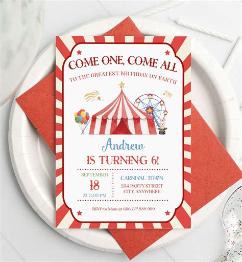 Circus Birthday Party Invitation Boy Carnival Birthday - Etsy UK