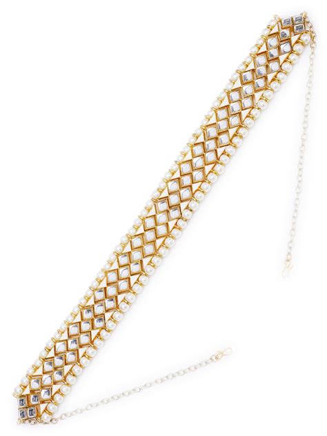 Gold Plated Handcrafted Pearl Beaded Kundan Hairband