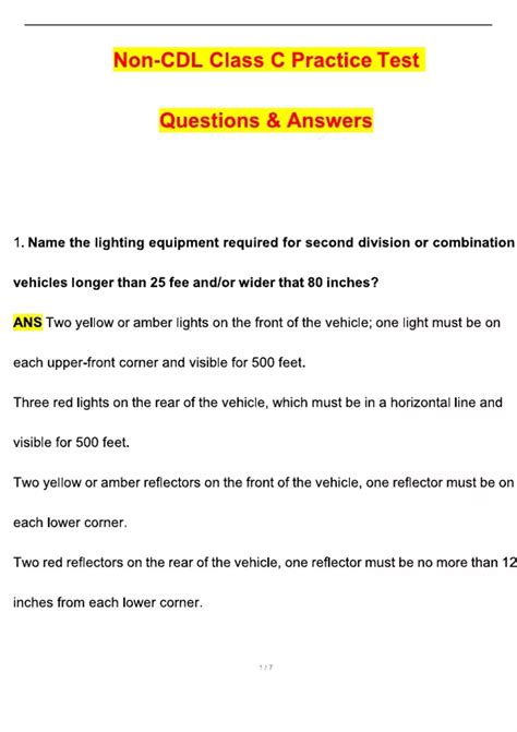 Non-CDL Class C Practice Test (2025 / 2026 Update) Questions and ...