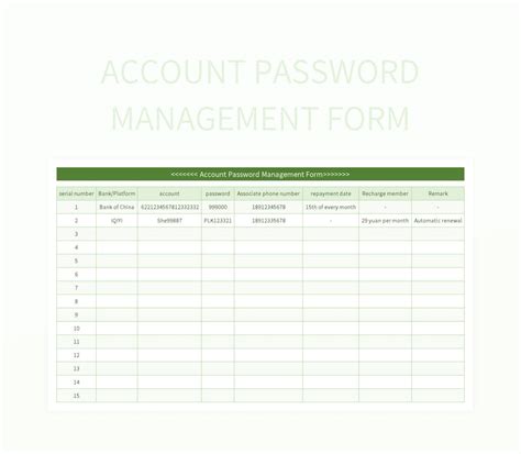 Account Password Management Form Excel Template And Google Sheets File For Free Download ...