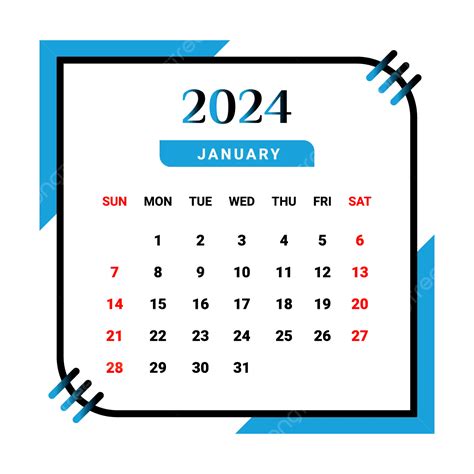 2024 January Month Calendar With Black And Skyblue Vector, Monthly ...