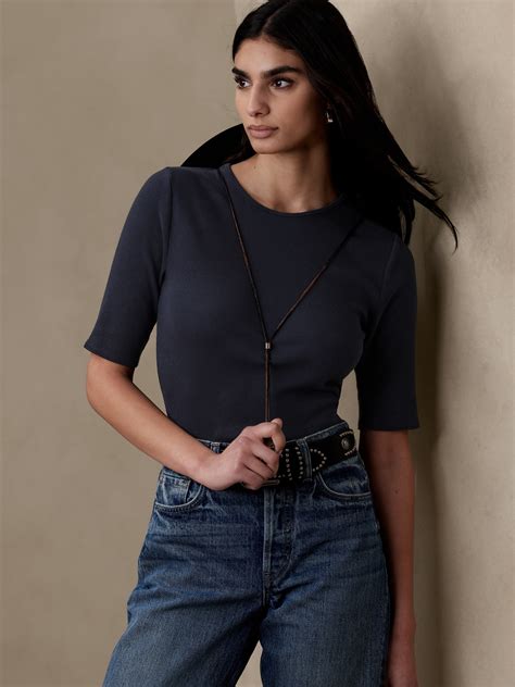 Rola Ribbed Elbow-Sleeve T-Shirt | Banana Republic