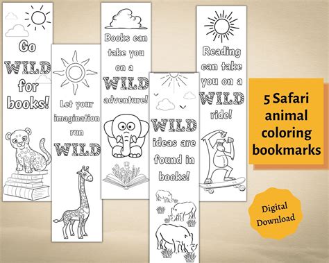 Printable Coloring Bookmarks for Kids | Safari Bookmarks | Printable ...