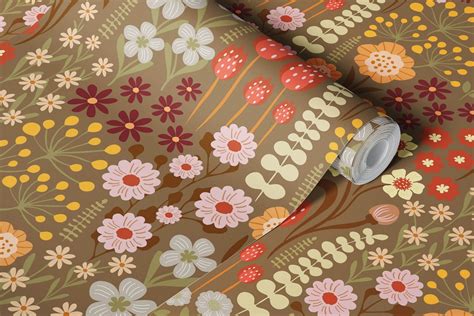 Floral Wallpaper in Dark Taupe