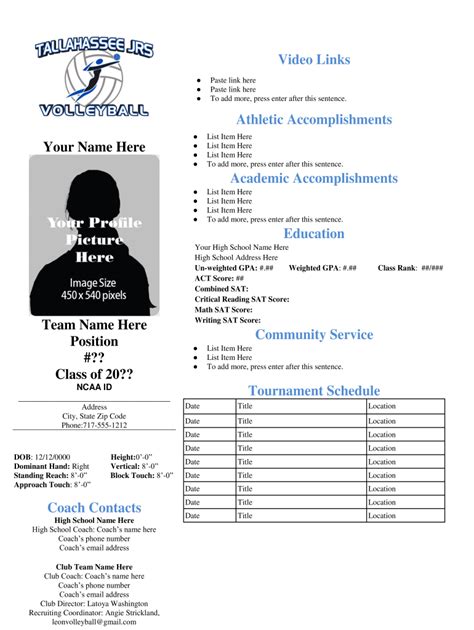 FL Tallahassee JRS Volleyball Club Player Form - Fill Online, Printable ...