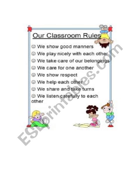 Image result for Classroom Rules ESL Worksheet