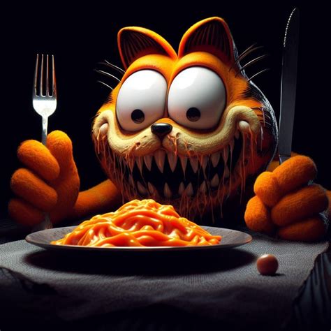 "creepy Garfield the cat is hungry. CGI" - Bing : r/weirddalle