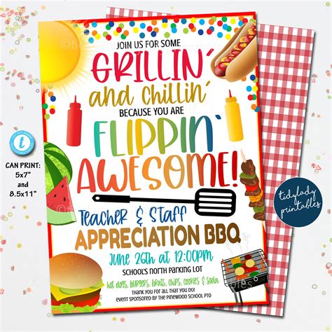 Appreciation BBQ Invite, Printable Flyer, School PTA PTO, Teacher Staff ...