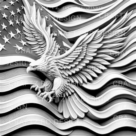 Laser Engrave File | 3D Illusion | PNG Engraving | Glowforge | Eagle American Flag | PNG Burn ...