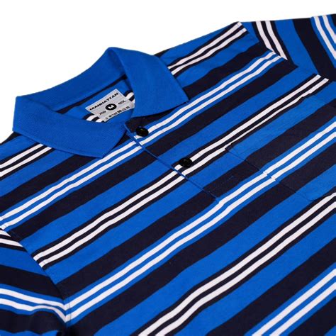 Premium Cotton Multi Striped Polo Pocket (Blue/Navy/White Stripes ...