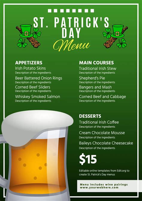 Free St. Patrick's Day Menu Templates