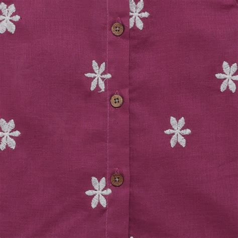 100% Cotton Embroidered Sleeveless Shirt With Crop Top - Violet & Whit ...