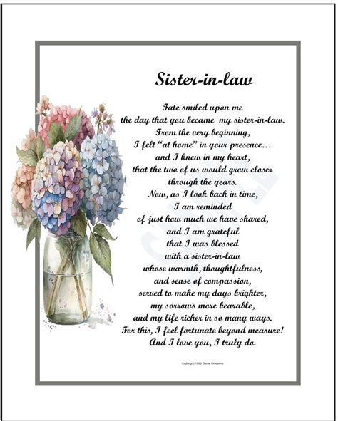 Best Sister in Law Poem Print Verse Gift Present, DIGITAL DOWNLOAD ...