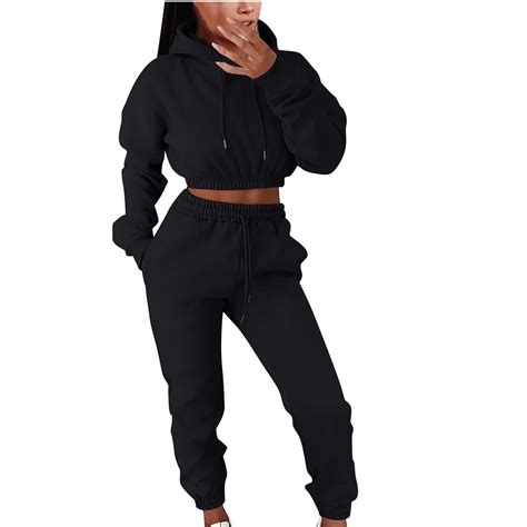 Tracksuit Womens Full Set Ladies Hoodies and Jogging Bottoms Cropped ...