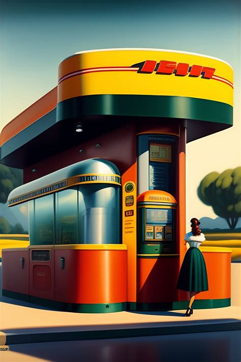 Lexica - 1 9 4 0 ,s Beautiful woman, embrassing petrol pump, at a petrol station, by Edward ...