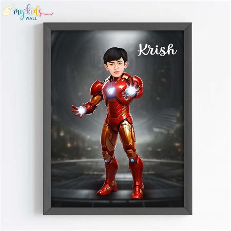 Young Iron Man Superhero Personalized Portrait (Framed) – My Kids Wall