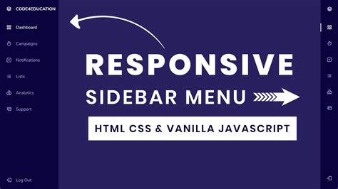 Responsive Sidebar Menu Using HTML CSS & JS | Code4Education.