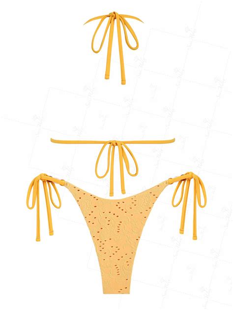 Seamolly Vintage Lace Eyelet Jacquard Beading Design Halter Triangle T