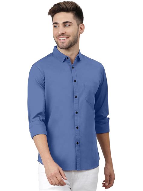 Khushi Creation with Tag Line let’s Change the world Formal Shirt Blue ...