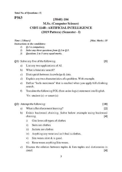 AI PYQ - Question Papers - [5840]-104 3 Total No. of Questions : 5 ...