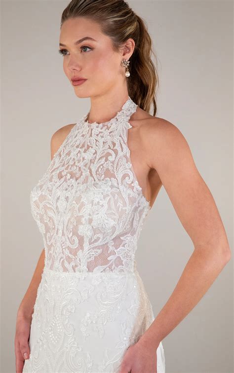 D4120: Contemporary Lace Halter Neck Fit-and-Flare Bridal Gown