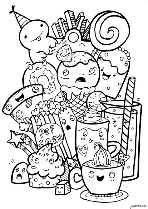 Junk food Doodle - Doodle Art / Doodling Coloring Pages for adults