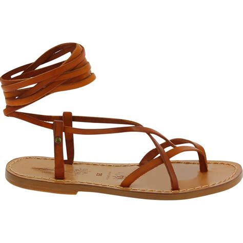 Women's brown leather flat strappy sandals handmade in Italy | The ...