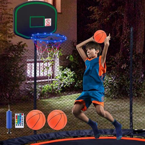 Amazon.com : Trampoline Basketball Hoop with String Light, Attachment ...
