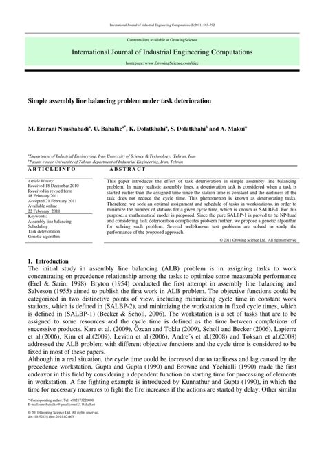 Image result for The Assembly Line Balancing Problem : Review articles * Assembly Line Balancing Methods