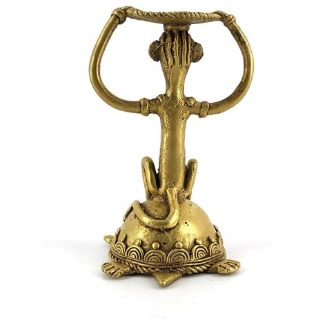 Dhokra Art Handicraft Brass Monkey Turtle Duo Candle Holder (Matte Yel ...