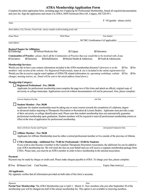 Canada ATRA Membership Application Form - Fill Online, Printable ...
