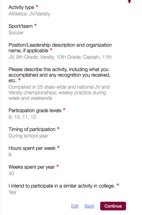 Image result for Sample Common App Activities Section Example