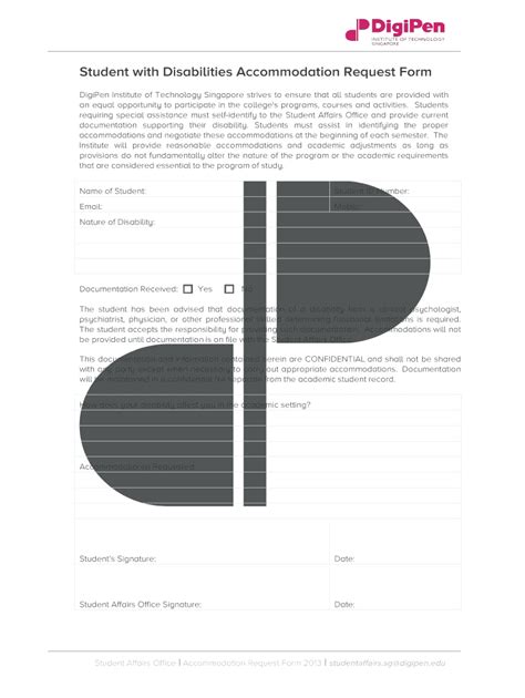 Fillable Online Accommodation Request Form - DigiPen Singapore Fax ...
