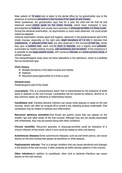 SOLUTION: Clinical case fordyce granules - Studypool