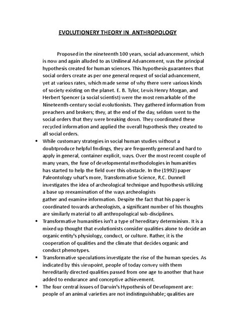 Evolutionery Theory IN Anthropology - EVOLUTIONERY THEORY IN ...