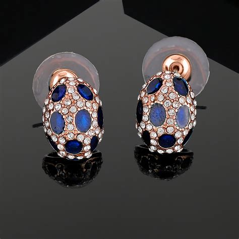 Buy Estele Rose Gold Plated Sparkling Oval Stud Earrings with Austrian ...